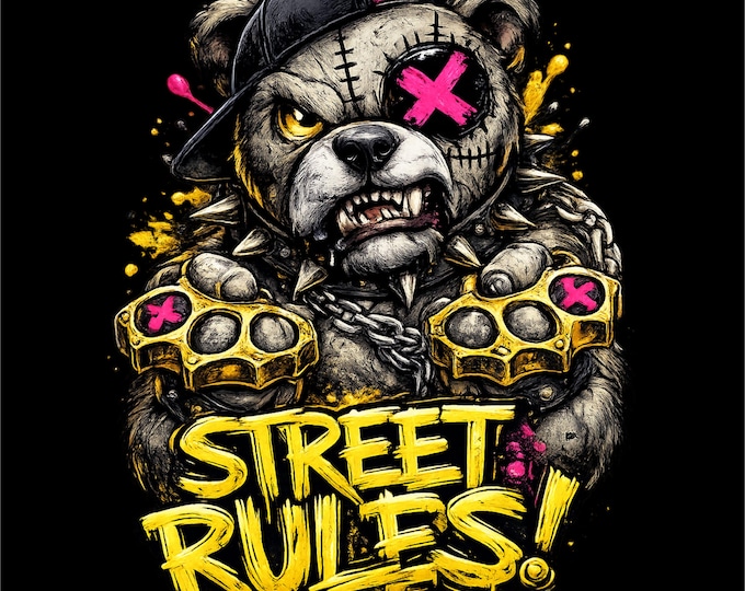 Street Rules Bear PNG | Streetwear Bear Design | Urban Animal png | Tough Bear Shirt Design | Hip Hop Street Art | dtg dtf png