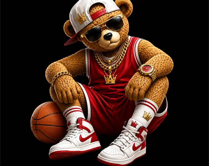 Basketball Bear PNG | Streetwear Teddy Bear Basketball Design | Urban Sports Graphic | Hip Hop Athlete Bear Art | DTF DTG T-Shirt Print File