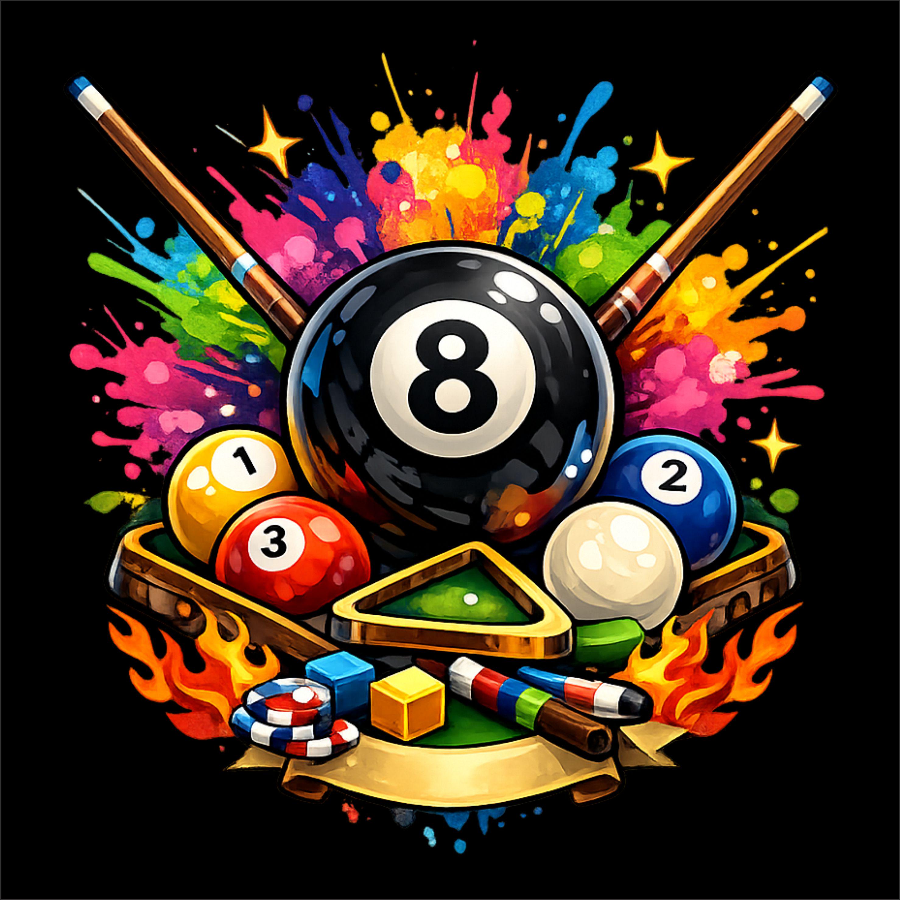 8 Ball Pool PNG | Color Splash Billiards Design | Pool Player T-shirt ...