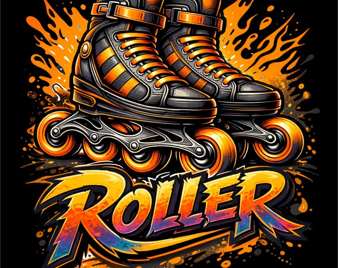Roller Skate T-Shirt Design | Roller Skates PNG |  Retro Roller PNG | Streetwear Roller Art | Rollerskating Shirt PNG | Instant Download