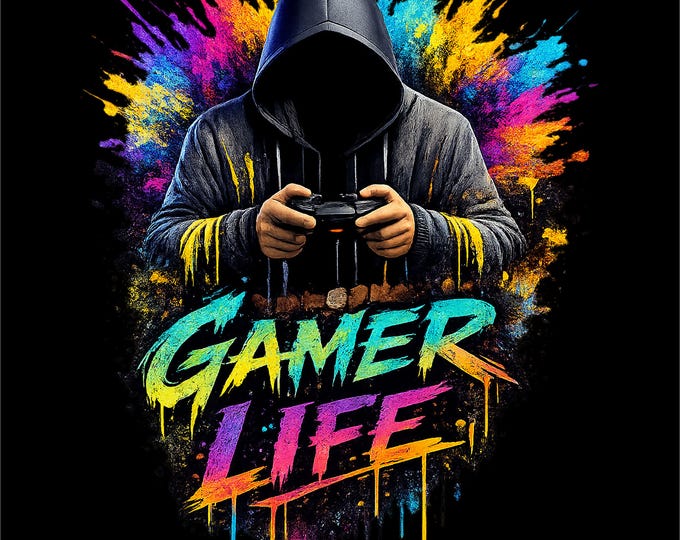 Gamer Life PNG | Neon Gaming Shirt Design | Gamer Streetwear Graphic | Gaming Controller Art | DTF DTG Print File