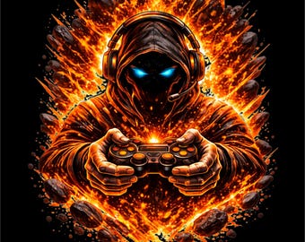 Fire Gamer PNG | Hooded Gamer Design | Gaming Controller Graphic | Gamer Shirt png | Esports Gamer Graphic | DTF DTG Print File