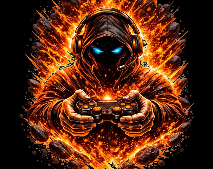 Fire Gamer PNG | Hooded Gamer Design | Gaming Controller Graphic | Gamer Shirt png | Esports Gamer Graphic | DTF DTG Print File