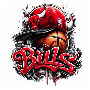Baloncesto Bulls PNG / Diseño de camiseta de baloncesto callejero / Gráfico deportivo urbano / Camiseta de aficionado al baloncesto PNG / Sublimación / Descarga instantánea imagen 4