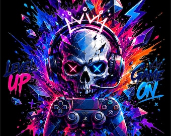 Diseño PNG de calavera gamer / Ilustración de calavera gamer / Gráfico de neón para videojuegos / Ilustración de auriculares gamer / Calavera de videojuego PNG