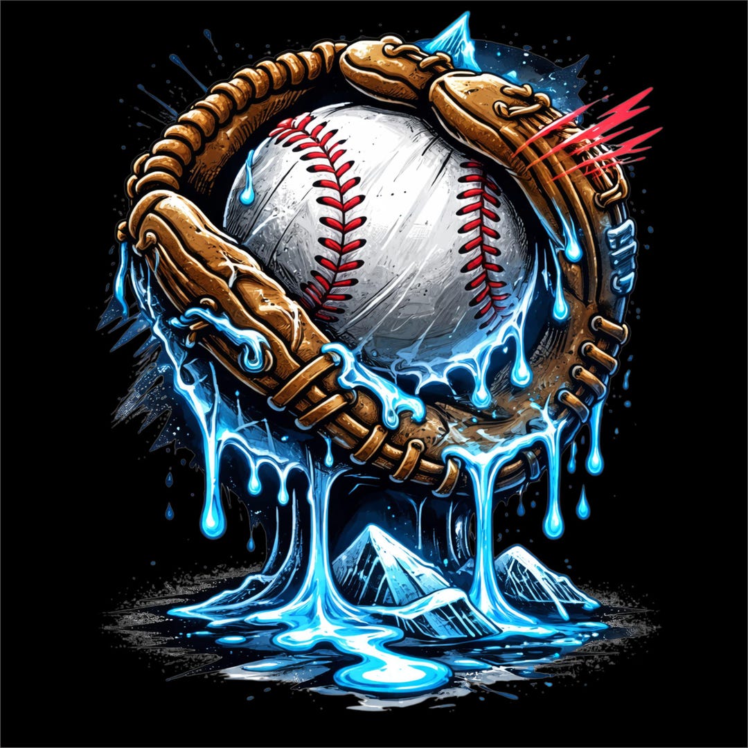 Baseball Ice PNG | Frozen Baseball Glove Design | Drip Ice Baseball Art ...
