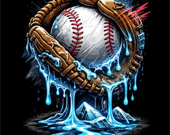 Baseball Ice PNG | Frozen Baseball Glove Design | Drip Ice Baseball Art | Sports Streetwear Graphic | DTF DTG Print File