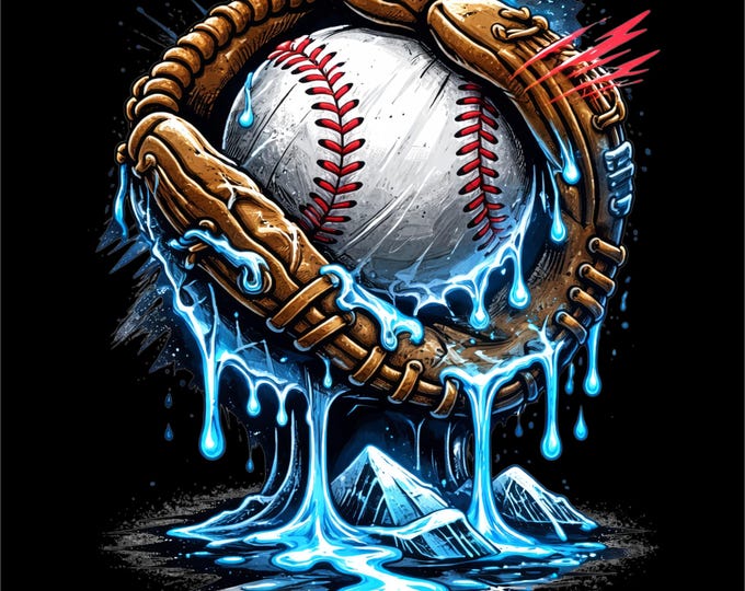 Baseball Ice PNG | Frozen Baseball Glove Design | Drip Ice Baseball Art | Sports Streetwear Graphic | DTF DTG Print File
