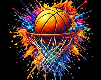 PNG de Basquete | Ilustração de Cesta de Basquete | Design para Camiseta de Jogador de Basquete | Arte Gráfica Esportiva de Basquete | Arquivo para Impressão DTF/DTG
