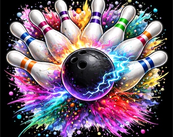 Bowling PNG | Bowling Strike Illustration | Neon Bowling Art | Bowling Shirt Design | DTF DTG Print File