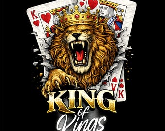 King of Kings Shirt PNG | Lion King Playing Cards Design | Royal Gambling T-Shirt Graphic | Poker King Sublimation | Instant Download