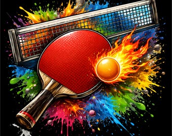 Table Tennis PNG | Ping Pong Paddle Design | Fire Spin Ping Pong Illustration | Table Tennis Art | Dtf Dtg Print File