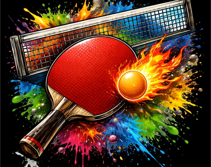 Table Tennis PNG | Ping Pong Paddle Design | Fire Spin Ping Pong Illustration | Table Tennis Art | Dtf Dtg Print File