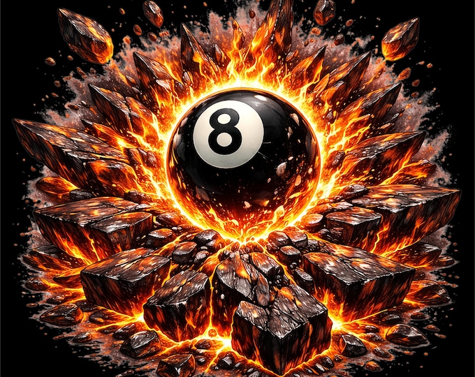 Fire 8 Ball PNG | Billiards Explosion Design | Pool Player Graphic | Lava Pool Ball Shirt png | Billiards Gift Design | DTF DTG Print File