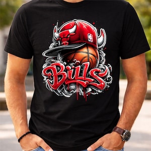 Baloncesto Bulls PNG / Diseño de camiseta de baloncesto callejero / Gráfico deportivo urbano / Camiseta de aficionado al baloncesto PNG / Sublimación / Descarga instantánea imagen 6