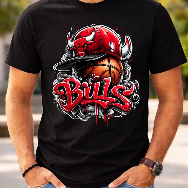 Baloncesto Bulls PNG / Diseño de camiseta de baloncesto callejero / Gráfico deportivo urbano / Camiseta de aficionado al baloncesto PNG / Sublimación / Descarga instantánea imagen 6
