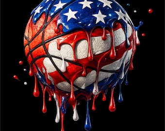 Patriotic Basketball PNG | USA Basketball Drip Design | American Flag Basketball Art | Sports Graphic | Dtf Dtg Print File