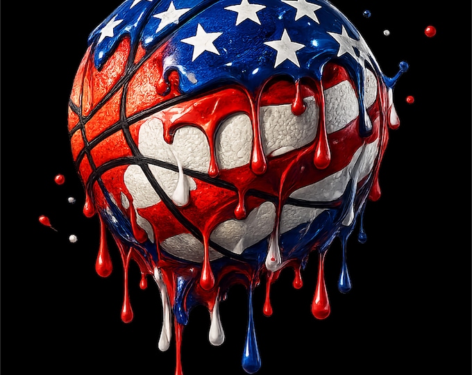 Patriotic Basketball PNG | USA Basketball Drip Design | American Flag Basketball Art | Sports Graphic | Dtf Dtg Print File