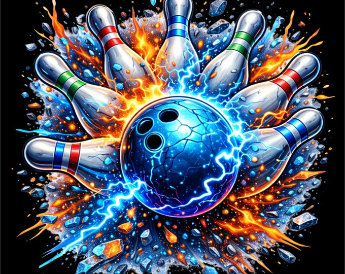 Bowling Strike PNG | Electric Bowling Ball Design | Bowling Pins Explosion Art | Strike Bowling Illustration | Dtf Dtg Print File