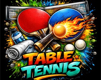 Table Tennis PNG | Ping Pong Paddle Design | Table Tennis Typography Art | Fire Ping Pong Illustration | Dtf  Dtg Print File