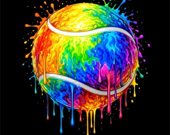 Rainbow Tennis Ball PNG | Color Splash Tennis Design | Drip Paint Sports Graphic | Tennis Shirt Design | DTF DTG Print File
