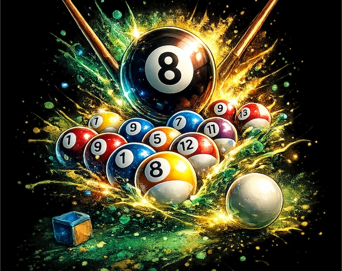 8 Ball Pool Explosion PNG | Billiards Break Shot Design | Pool Balls T-Shirt Graphic | Billiard Art | Sublimation PNG | Instant Download