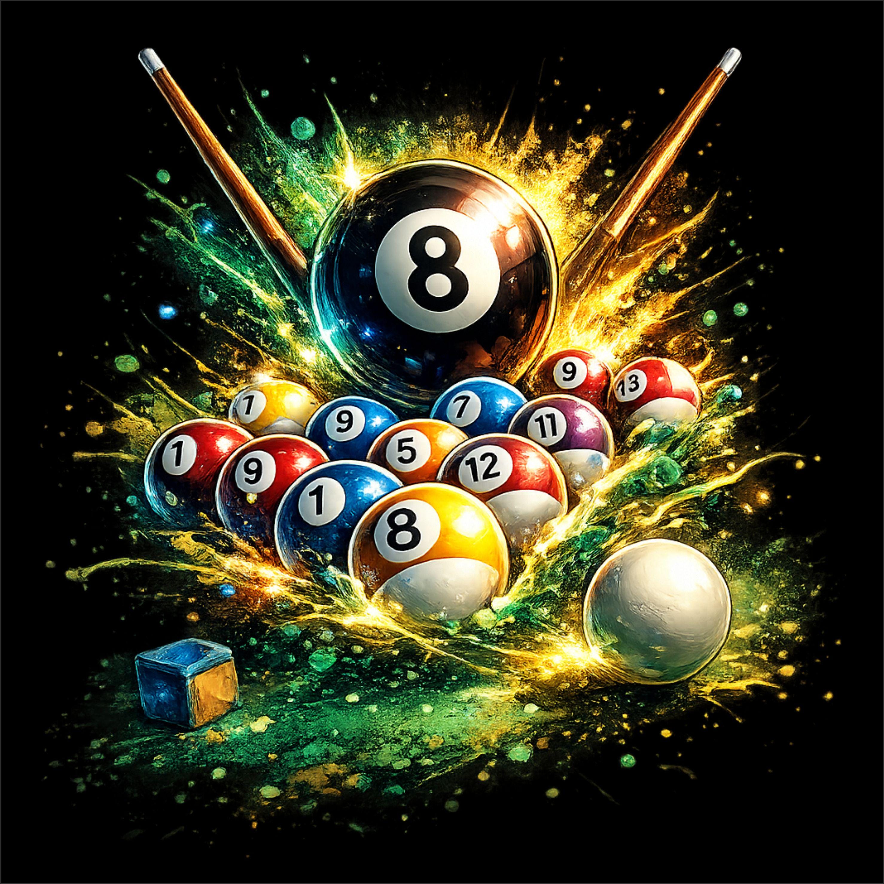 Pool Rack Exploding Graphic Art 8 Ball Pool Explosion PNG | Billiards Break Shot Design | Pool Balls T ...