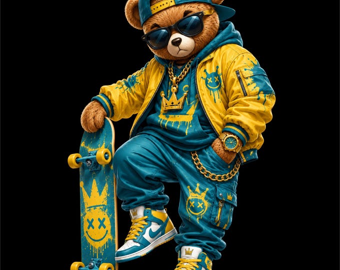 Skateboard Bear PNG Design | Cool Skateboarding Teddy Bear PNG | Urban Streetwear Bear Artwork | Skater Bear Graphic | Hip Hop Skateboard
