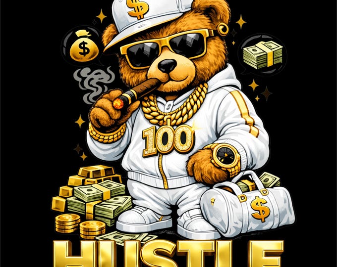 Hustle Bear PNG | Luxury Streetwear Money Graphic (DTF DTG)