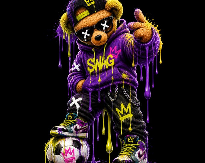 Soccer Drip Bear PNG | Streetwear Teddy Design | Urban Football Bear Graphic | Graffiti Sports Art | DTF DTG Print File