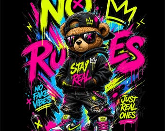 Streetwear Bear PNG | Graffiti Teddy Design | Urban Neon Bear Graphic | Hype Street Art | DTF DTG Print File