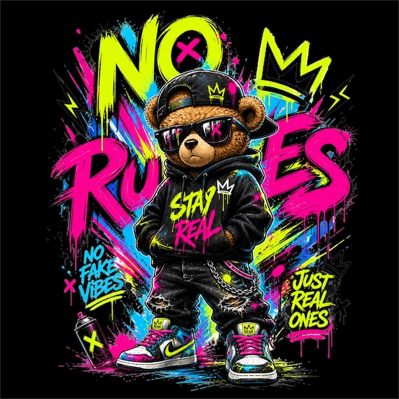 Streetwear Bear PNG | Graffiti Teddy Design | Urban Neon Bear Graphic | Hype Street Art | DTF DTG Print File
