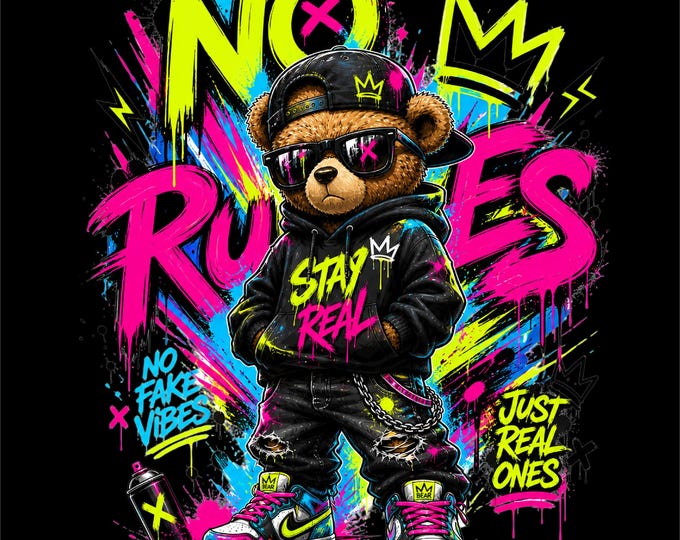 Streetwear Bear PNG | Graffiti Teddy Design | Urban Neon Bear Graphic | Hype Street Art | DTF DTG Print File
