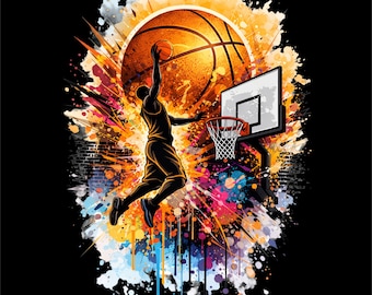 Diseño de camiseta de jugador de baloncesto / Mate de baloncesto PNG / Ilustración de mate / Arte de baloncesto callejero / Camiseta deportiva PNG / Regalo de baloncesto