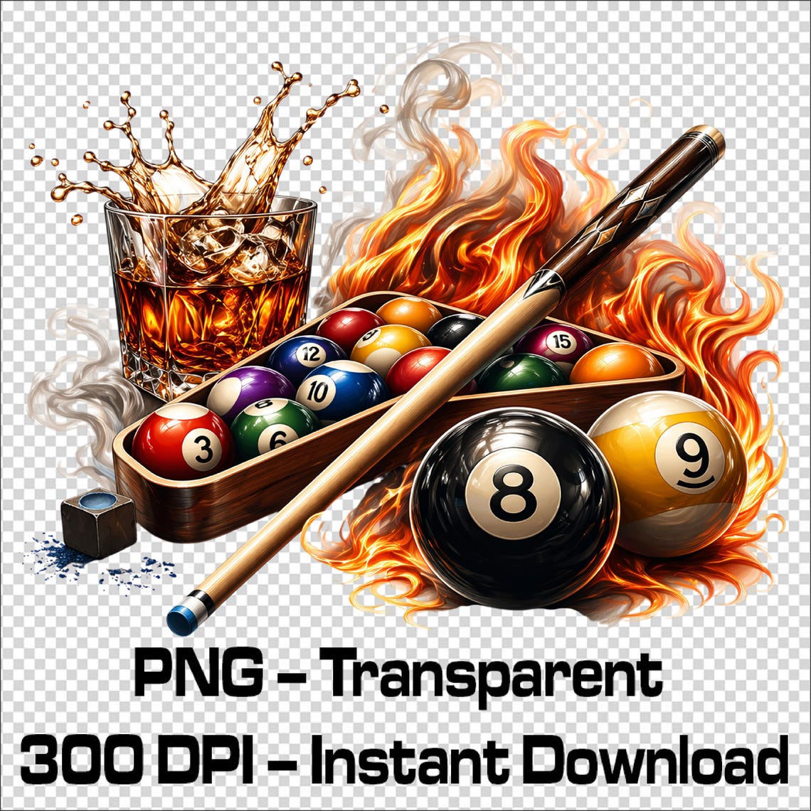 Billiards PNG | Pool Table Graphic Design | Fire Pool Balls Art | Cue ...