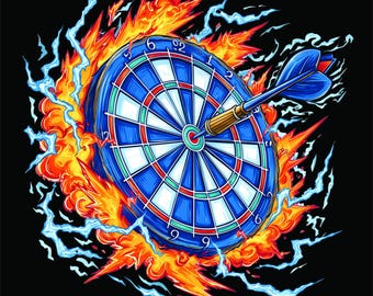 Dartboard PNG | Flaming Dart Bullseye Design | Darts T-Shirt PNG | Pub Game Shirt | Dart Player Gift | Instant Download