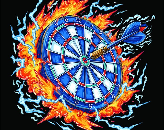 Dartboard PNG | Flaming Dart Bullseye Design | Darts T-Shirt PNG | Pub Game Shirt | Dart Player Gift | Instant Download