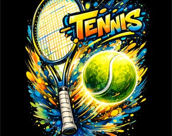 Tennis PNG Design | Tennis Shirt Graphic | Tennis Racket & Ball PNG | Sports Dtf Dtg Print File | Tennis Game Day Artwork
