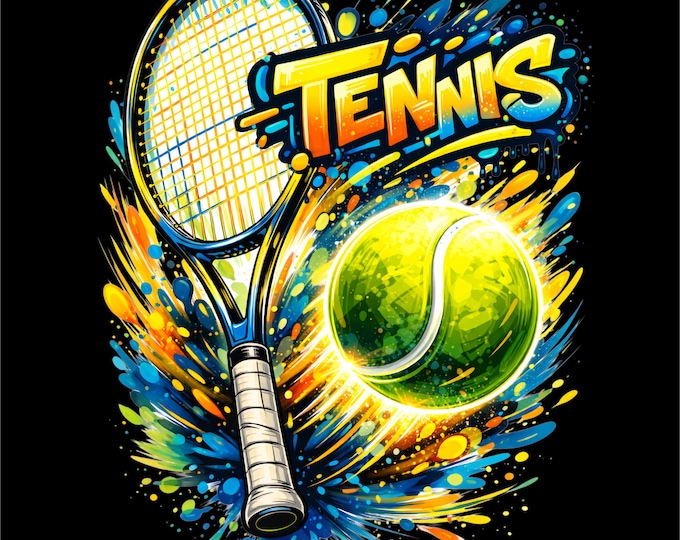 Tennis PNG Design | Tennis Shirt Graphic | Tennis Racket & Ball PNG | Sports Dtf Dtg Print File | Tennis Game Day Artwork