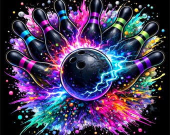 Bowling Strike PNG | Neon Bowling Illustration | Bowling League Shirt Design | Sports Bowling Graphic | DTF DTG Print File