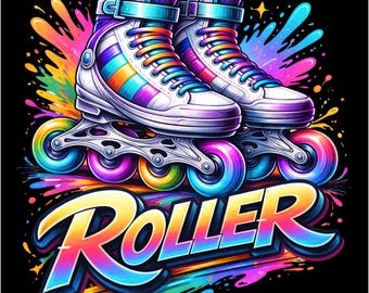 Rainbow Roller Skates PNG | Roller Skate T-Shirt Design | Retro Roller PNG | Colorful Roller Skating Art | Streetwear Roller Shirt PNG