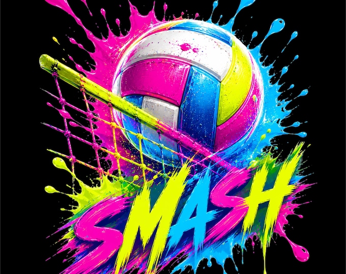 Volleyball PNG Design | Colorful Volleyball Artwork | Smash Volleyball Graphic | Neon Sports Illustration | Volleyball Player Gift |