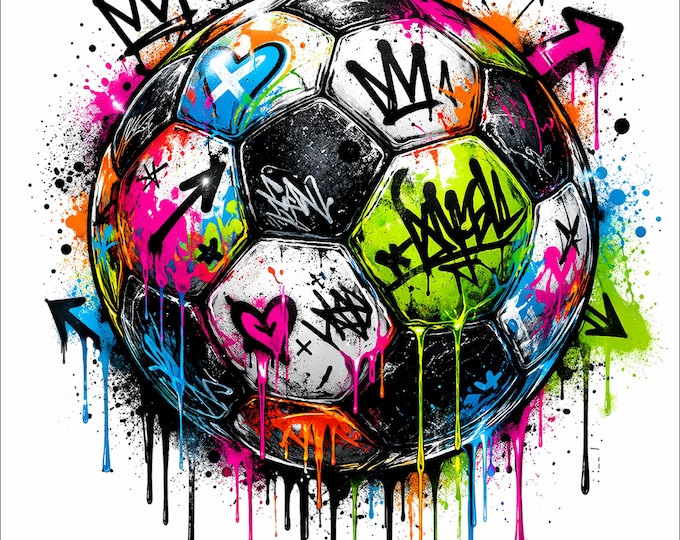 Graffiti Soccer Ball PNG | Street Art Football Design | Color Splash Drip Graphic | Urban Sports Shirt | DTF DTG Print File