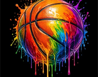 Rainbow Drip Basketball PNG | Streetwear Sports Graphic (DTF DTG Print File)