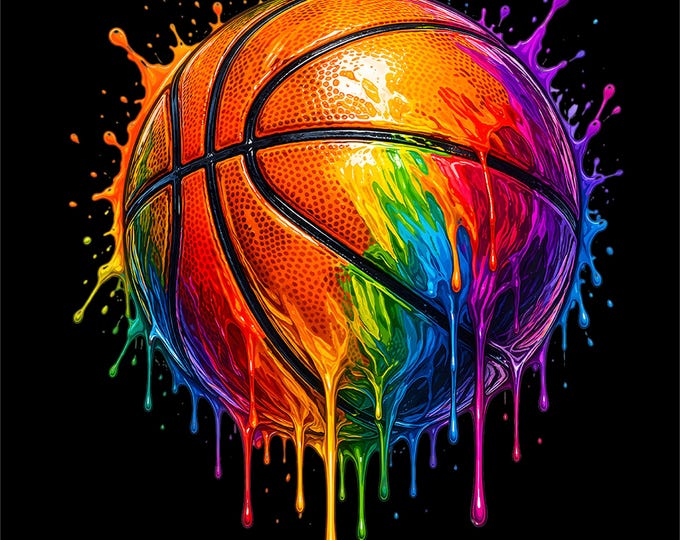 Rainbow Drip Basketball PNG | Streetwear Sports Graphic (DTF DTG Print File)