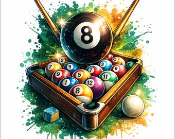 8 Ball PNG | Billiards T-Shirt Design, Sports Sublimation (Instant Download)