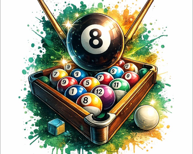 8 Ball PNG | Billiards T-Shirt Design, Sports Sublimation (Instant Download)