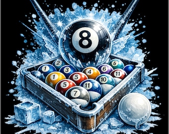 8 Ball Billiards PNG | Pool Rack Design | Billiards Player Shirt Graphic | Frozen Pool Table Design | Pool Player Gift | DTF DTG Print File