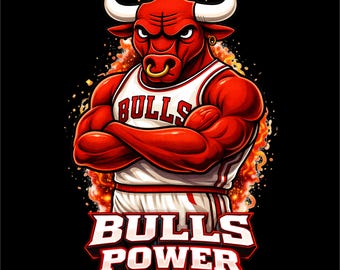 Bull Power PNG Design | Bull Mascot Shirt Graphic | Strong Bull Illustration | Sports Mascot PNG | Dtf Dtg Print File