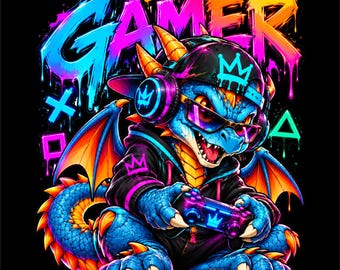 Gamer Dragon PNG Design | Gaming Dragon PNG | Dragon Gamer Artwork | Video Game Dragon Graphic | Gamer Dragon Shirt Design |